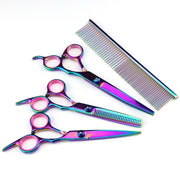 FnLune 7.0’ Colourful Electroplated 3pcs Pet Grooming Scissors Straight Scissors Set Free Steel Comb - FnLune