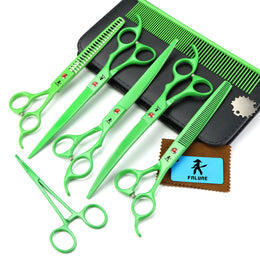 FnLune 8.0 Green Lacquered Pet Grooming Scissors Dental Scissors Pet Trimming Scissors - FnLune