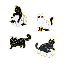 FnLune Animal Brooch Black and White Cat - FnLune