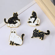 FnLune Animal Brooch Black and White Cat - FnLune