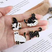 FnLune Animal Brooch Black and White Cat - FnLune