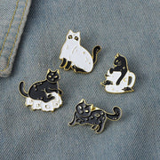 FnLune Animal Brooch Black and White Cat - FnLune