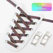 FnLune Elastic laces Sneakers Lock Shoe laces without ties Kids Adult Flat No Tie Shoelaces Rainbow Glitter Shoelace Shoes Accessories - FnLune