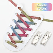 FnLune Elastic laces Sneakers Lock Shoe laces without ties Kids Adult Flat No Tie Shoelaces Rainbow Glitter Shoelace Shoes Accessories - FnLune