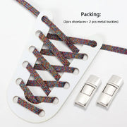 FnLune Elastic laces Sneakers Lock Shoe laces without ties Kids Adult Flat No Tie Shoelaces Rainbow Glitter Shoelace Shoes Accessories - FnLune