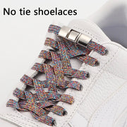 FnLune Elastic laces Sneakers Lock Shoe laces without ties Kids Adult Flat No Tie Shoelaces Rainbow Glitter Shoelace Shoes Accessories - FnLune