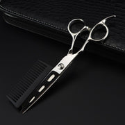 FnLune Left Hand 440C 6 Inch SILVER with Comb Hairdressing Scissors - FnLune