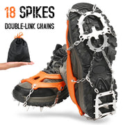 FnLune No lumping Crampon 18 Spikes Traction Cleats Women Men Anti - slip Ice Snow Grip with Storage Pouch Walking Hiking Fishing Crampon - FnLune