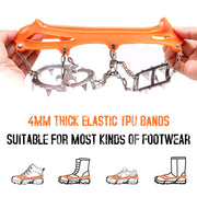 FnLune No lumping Crampon 18 Spikes Traction Cleats Women Men Anti - slip Ice Snow Grip with Storage Pouch Walking Hiking Fishing Crampon - FnLune