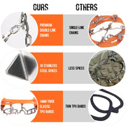 FnLune No lumping Crampon 18 Spikes Traction Cleats Women Men Anti - slip Ice Snow Grip with Storage Pouch Walking Hiking Fishing Crampon - FnLune