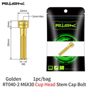 FnLune Risk 1pc Titanium Alloy Stem Cap Bolt M6X30/35/40/50mm Flat Head/ Cup Head Stem Cap Bolt Bicycle Screws for MTB Cycling - FnLune