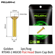 FnLune Risk 1pc Titanium Alloy Stem Cap Bolt M6X30/35/40/50mm Flat Head/ Cup Head Stem Cap Bolt Bicycle Screws for MTB Cycling - FnLune