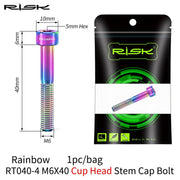 FnLune Risk 1pc Titanium Alloy Stem Cap Bolt M6X30/35/40/50mm Flat Head/ Cup Head Stem Cap Bolt Bicycle Screws for MTB Cycling - FnLune