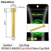 FnLune Risk 1pc Titanium Alloy Stem Cap Bolt M6X30/35/40/50mm Flat Head/ Cup Head Stem Cap Bolt Bicycle Screws for MTB Cycling - FnLune