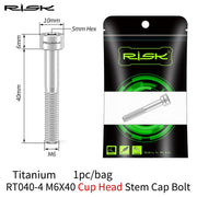 FnLune Risk 1pc Titanium Alloy Stem Cap Bolt M6X30/35/40/50mm Flat Head/ Cup Head Stem Cap Bolt Bicycle Screws for MTB Cycling - FnLune