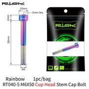 FnLune Risk 1pc Titanium Alloy Stem Cap Bolt M6X30/35/40/50mm Flat Head/ Cup Head Stem Cap Bolt Bicycle Screws for MTB Cycling - FnLune