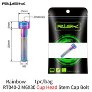 FnLune Risk 1pc Titanium Alloy Stem Cap Bolt M6X30/35/40/50mm Flat Head/ Cup Head Stem Cap Bolt Bicycle Screws for MTB Cycling - FnLune