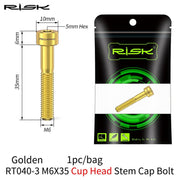 FnLune Risk 1pc Titanium Alloy Stem Cap Bolt M6X30/35/40/50mm Flat Head/ Cup Head Stem Cap Bolt Bicycle Screws for MTB Cycling - FnLune