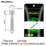 FnLune Risk 1pc Titanium Alloy Stem Cap Bolt M6X30/35/40/50mm Flat Head/ Cup Head Stem Cap Bolt Bicycle Screws for MTB Cycling - FnLune