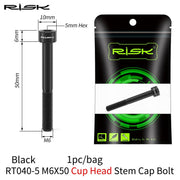 FnLune Risk 1pc Titanium Alloy Stem Cap Bolt M6X30/35/40/50mm Flat Head/ Cup Head Stem Cap Bolt Bicycle Screws for MTB Cycling - FnLune