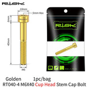 FnLune Risk 1pc Titanium Alloy Stem Cap Bolt M6X30/35/40/50mm Flat Head/ Cup Head Stem Cap Bolt Bicycle Screws for MTB Cycling - FnLune