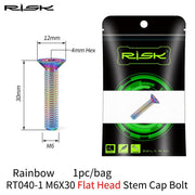 FnLune Risk 1pc Titanium Alloy Stem Cap Bolt M6X30/35/40/50mm Flat Head/ Cup Head Stem Cap Bolt Bicycle Screws for MTB Cycling - FnLune