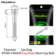 FnLune Risk 1pc Titanium Alloy Stem Cap Bolt M6X30/35/40/50mm Flat Head/ Cup Head Stem Cap Bolt Bicycle Screws for MTB Cycling - FnLune