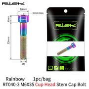 FnLune Risk 1pc Titanium Alloy Stem Cap Bolt M6X30/35/40/50mm Flat Head/ Cup Head Stem Cap Bolt Bicycle Screws for MTB Cycling - FnLune