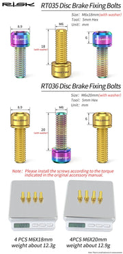 FnLune RISK 4pcs M6X18 / 20 mm MTB Road Bicycle Hydraulic Disc Brake fixed bolts Bike Crankset Fixed Screw Titanium Alloy - FnLune