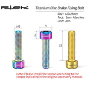 FnLune RISK Bike Disc Brake Caliper Bracket Bolt M6x25 Fixing Extended Screw Titanium Alloy Flat Mount - FnLune