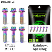 FnLune RISK Titanium Stem Bolts 6PCS M5x16mm M5x18mm Titanium Alloy Bicycle Stem Screws Colorful Bike Stem MTB Bolt Bicycle Accessories - FnLune