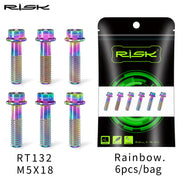 FnLune RISK Titanium Stem Bolts 6PCS M5x16mm M5x18mm Titanium Alloy Bicycle Stem Screws Colorful Bike Stem MTB Bolt Bicycle Accessories - FnLune