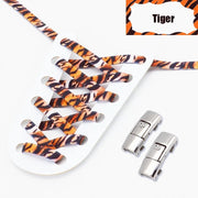 FnLune Tiger/Snake/Leopard No Tie Shoe laces Press Lock Shoelaces Without ties Animal Pattern Elastic Laces Sneakers Shoe Accessories - FnLune