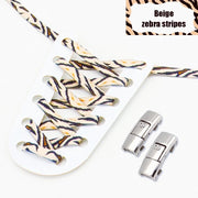FnLune Tiger/Snake/Leopard No Tie Shoe laces Press Lock Shoelaces Without ties Animal Pattern Elastic Laces Sneakers Shoe Accessories - FnLune